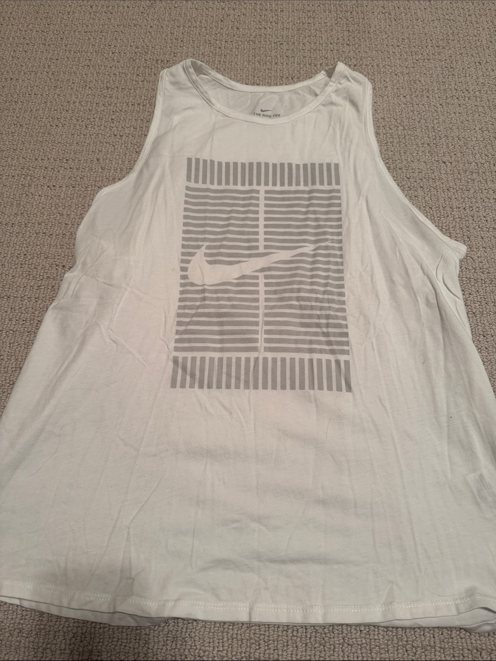 Nike White Tank Top with Gray Graphic Swoosh